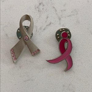 Pair of pink + silver breast cancer awareness pins